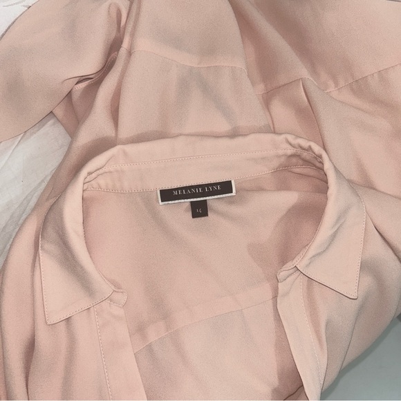 Melanie Lyne Light Peach Tiered Flowy Tunic Button Down Blouse - Picture 10 of 10